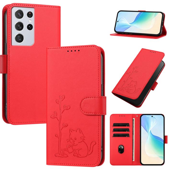 YX0014 Cat Watering Tree Buckle Vegan Leather Phone Case with Lanyard, For Galaxy S21 Ultra 5G, For Galaxy Note20 Ultra, For Galaxy Note20, For Galaxy S20 Ultra