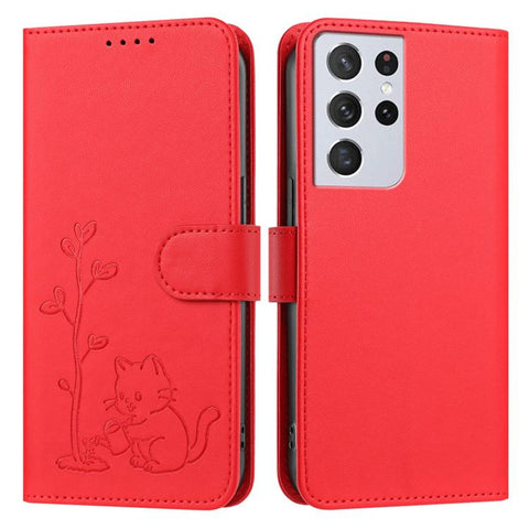 YX0014 Cat Watering Tree Buckle Vegan Leather Phone Case with Lanyard, For Galaxy S21 Ultra 5G, For Galaxy Note20 Ultra, For Galaxy Note20, For Galaxy S20 Ultra