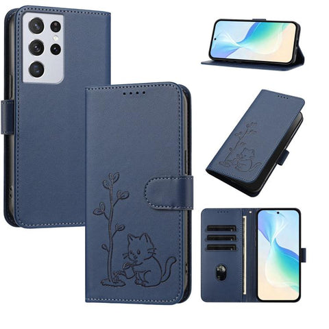 YX0014 Cat Watering Tree Buckle Vegan Leather Phone Case with Lanyard, For Galaxy S21 Ultra 5G, For Galaxy Note20 Ultra, For Galaxy Note20, For Galaxy S20 Ultra