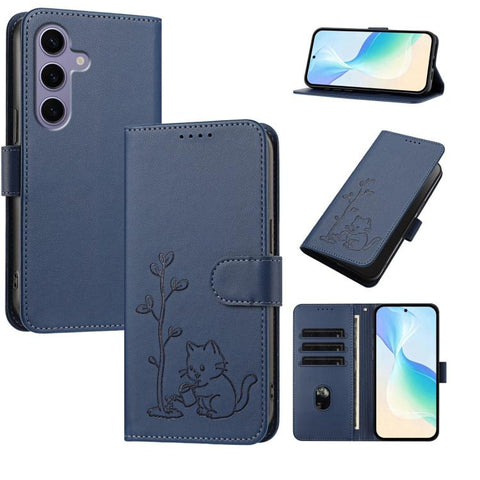 YX0014 Cat Watering Tree Buckle Vegan Leather Phone Case with Lanyard, For Galaxy S25 FE 5G, For Galaxy S25 Edge 5G, For Galaxy S25 5G, For Galaxy S25+ 5G
