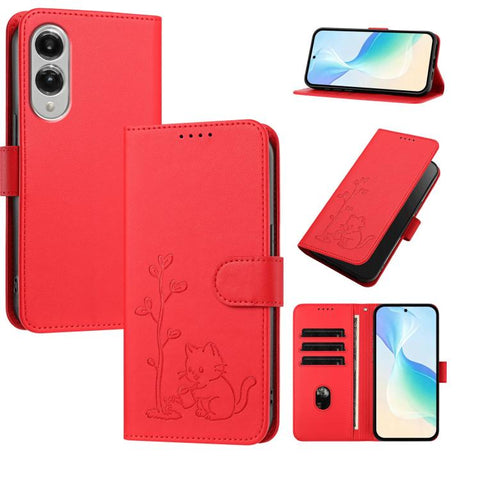 YX0014 Cat Watering Tree Buckle Vegan Leather Phone Case with Lanyard, For Galaxy S25 FE 5G, For Galaxy S25 Edge 5G, For Galaxy S25 5G, For Galaxy S25+ 5G