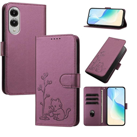YX0014 Cat Watering Tree Buckle Vegan Leather Phone Case with Lanyard, For Galaxy S25 FE 5G, For Galaxy S25 Edge 5G, For Galaxy S25 5G, For Galaxy S25+ 5G