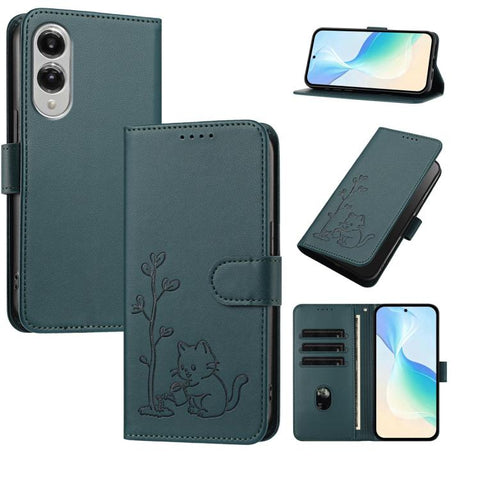 YX0014 Cat Watering Tree Buckle Vegan Leather Phone Case with Lanyard, For Galaxy S25 FE 5G, For Galaxy S25 Edge 5G, For Galaxy S25 5G, For Galaxy S25+ 5G