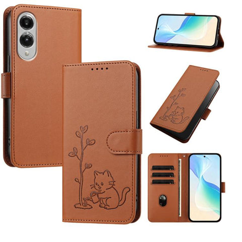 YX0014 Cat Watering Tree Buckle Vegan Leather Phone Case with Lanyard, For Galaxy S25 FE 5G, For Galaxy S25 Edge 5G, For Galaxy S25 5G, For Galaxy S25+ 5G