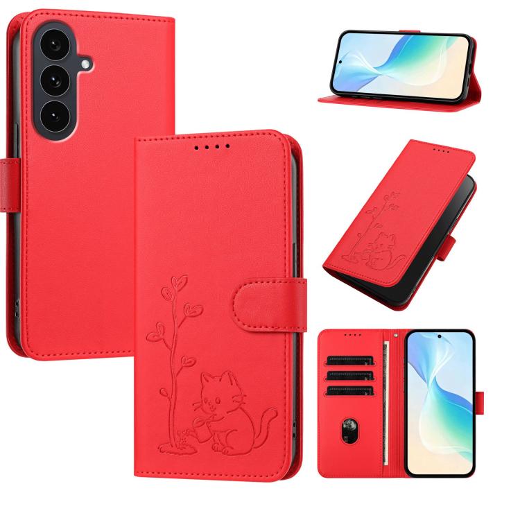 YX0014 Cat Watering Tree Buckle Vegan Leather Phone Case with Lanyard, For Galaxy S25 FE 5G, For Galaxy S25 Edge 5G, For Galaxy S25 5G, For Galaxy S25+ 5G