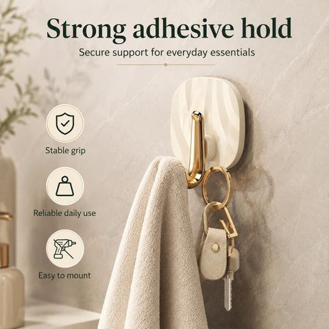 No Drill Light Luxury Plastic Adhesive Hooks Traceless Heavy-Duty Clothes Hook, Gold Hook