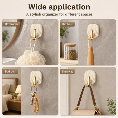 No Drill Light Luxury Plastic Adhesive Hooks Traceless Heavy-Duty Clothes Hook, Gold Hook