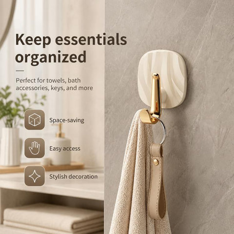 No Drill Light Luxury Plastic Adhesive Hooks Traceless Heavy-Duty Clothes Hook, Gold Hook