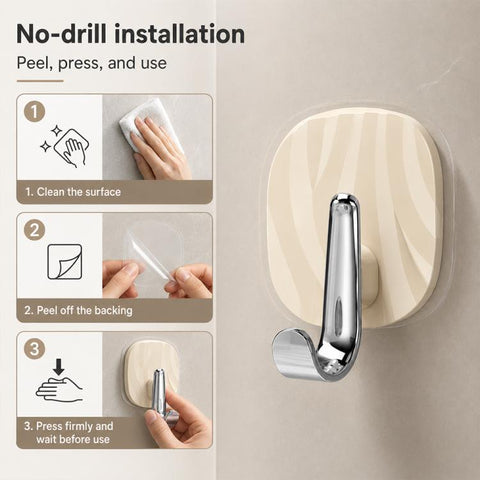 No Drill Light Luxury Plastic Adhesive Hooks Traceless Heavy-Duty Clothes Hook, Silver Hook