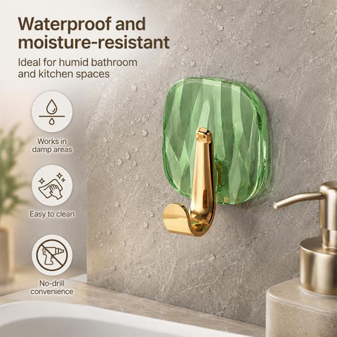 4pcs No Drill Light Luxury Plastic Adhesive Hooks Traceless Heavy-Duty Clothes Hook, 4PCS Gold Hook