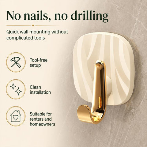 4pcs No Drill Light Luxury Plastic Adhesive Hooks Traceless Heavy-Duty Clothes Hook, 4PCS Gold Hook