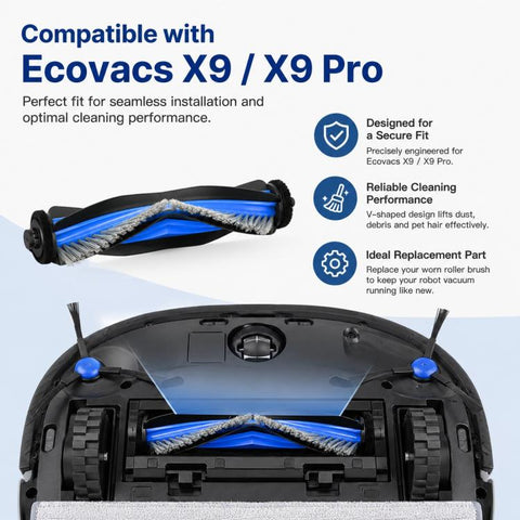 For Ecovacs DEEBOT X9 / X9 Pro Replacement Parts, Main Brush, Roller Mop, Activated Carbon Filter, Filter, Side Brush, Dust Bag, Activated Carbon Dust Bag