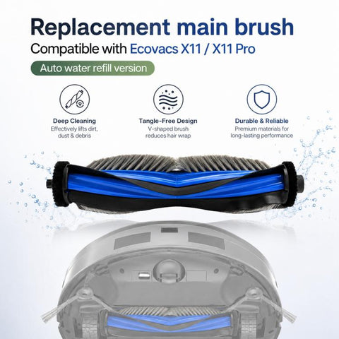 For Ecovacs DEEBOT X11 / X11 Pro Replacement Parts, Main Brush, Side Brush, Roller Mop, Activated Carbon Filter, Filter, Auto Refill and Drain Version Dust Bag, Water Tank Version Dust Bag