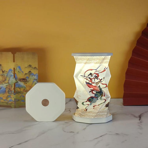 Mini Foldable Rotating Paper LED Lantern Night Light, White, Flying Apsaras, Flowers, Starry Night, Science Fiction, Black Character, Bamboo, Yellow Green, Forest Leaf, Deer, Cherry Blossoms