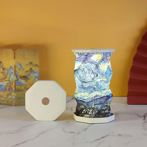 Mini Foldable Rotating Paper LED Lantern Night Light, White, Flying Apsaras, Flowers, Starry Night, Science Fiction, Black Character, Bamboo, Yellow Green, Forest Leaf, Deer, Cherry Blossoms