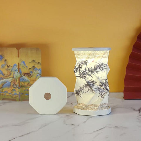 Mini Foldable Rotating Paper LED Lantern Night Light, White, Flying Apsaras, Flowers, Starry Night, Science Fiction, Black Character, Bamboo, Yellow Green, Forest Leaf, Deer, Cherry Blossoms