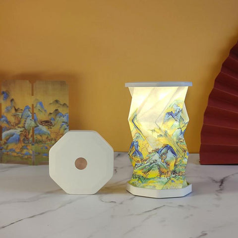 Mini Foldable Rotating Paper LED Lantern Night Light, White, Flying Apsaras, Flowers, Starry Night, Science Fiction, Black Character, Bamboo, Yellow Green, Forest Leaf, Deer, Cherry Blossoms