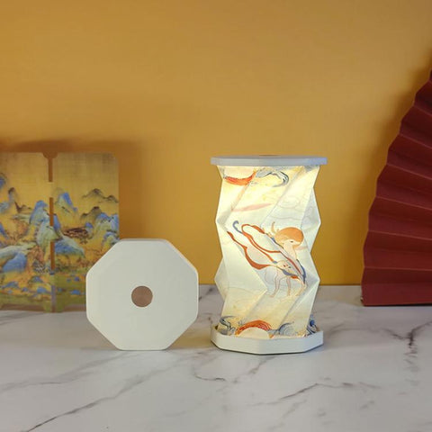 Mini Foldable Rotating Paper LED Lantern Night Light, White, Flying Apsaras, Flowers, Starry Night, Science Fiction, Black Character, Bamboo, Yellow Green, Forest Leaf, Deer, Cherry Blossoms