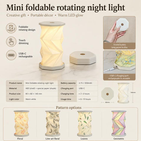 Mini Foldable Rotating Paper LED Lantern Night Light, White, Flying Apsaras, Flowers, Starry Night, Science Fiction, Black Character, Bamboo, Yellow Green, Forest Leaf, Deer, Cherry Blossoms