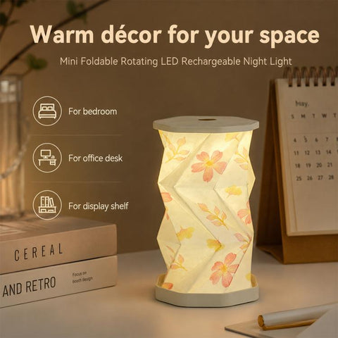 Mini Foldable Rotating Paper LED Lantern Night Light, White, Flying Apsaras, Flowers, Starry Night, Science Fiction, Black Character, Bamboo, Yellow Green, Forest Leaf, Deer, Cherry Blossoms