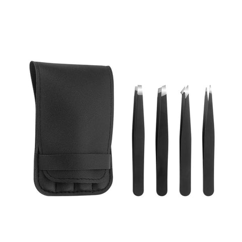 4pcs/Set Stainless Steel Tweezers Eyebrow Shaping Tool Kit with PU Leather Bag