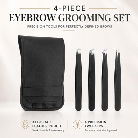 4pcs/Set Stainless Steel Tweezers Eyebrow Shaping Tool Kit with PU Leather Bag