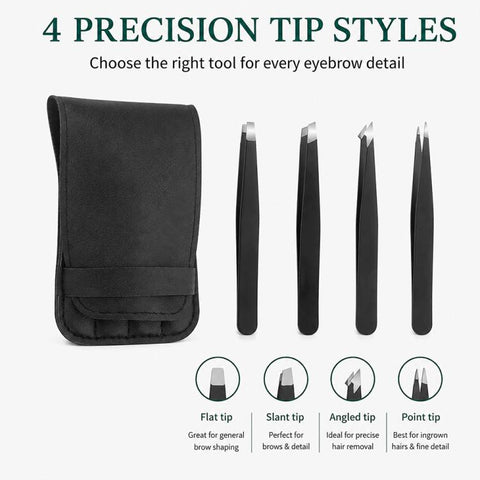 4pcs/Set Stainless Steel Tweezers Eyebrow Shaping Tool Kit with PU Leather Bag