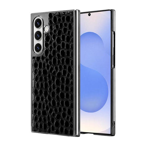 Pearl Crocodile Texture Electroplated Frame PC + Vegan Leather Phone Case, For Galaxy S25 5G, For Galaxy S25 Ultra 5G, For Galaxy S24 Ultra 5G, For Galaxy S24 5G, For Galaxy S23 Ultra 5G, For Galaxy S23 5G, For Galaxy S22 Ultra 5G, For Galaxy S22 5G