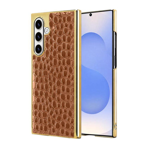 Pearl Crocodile Texture Electroplated Frame PC + Vegan Leather Phone Case, For Galaxy S25 5G, For Galaxy S25 Ultra 5G, For Galaxy S24 Ultra 5G, For Galaxy S24 5G, For Galaxy S23 Ultra 5G, For Galaxy S23 5G, For Galaxy S22 Ultra 5G, For Galaxy S22 5G