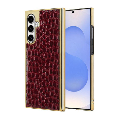 Pearl Crocodile Texture Electroplated Frame PC + Vegan Leather Phone Case, For Galaxy S25 5G, For Galaxy S25 Ultra 5G, For Galaxy S24 Ultra 5G, For Galaxy S24 5G, For Galaxy S23 Ultra 5G, For Galaxy S23 5G, For Galaxy S22 Ultra 5G, For Galaxy S22 5G