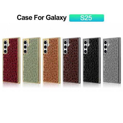 Pearl Crocodile Texture Electroplated Frame PC + Vegan Leather Phone Case, For Galaxy S25 5G, For Galaxy S25 Ultra 5G, For Galaxy S24 Ultra 5G, For Galaxy S24 5G, For Galaxy S23 Ultra 5G, For Galaxy S23 5G, For Galaxy S22 Ultra 5G, For Galaxy S22 5G