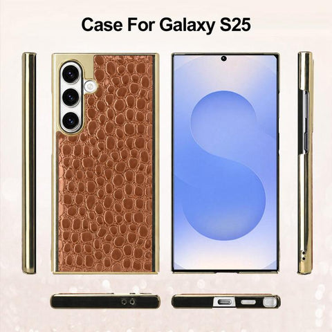 Pearl Crocodile Texture Electroplated Frame PC + Vegan Leather Phone Case, For Galaxy S25 5G, For Galaxy S25 Ultra 5G, For Galaxy S24 Ultra 5G, For Galaxy S24 5G, For Galaxy S23 Ultra 5G, For Galaxy S23 5G, For Galaxy S22 Ultra 5G, For Galaxy S22 5G