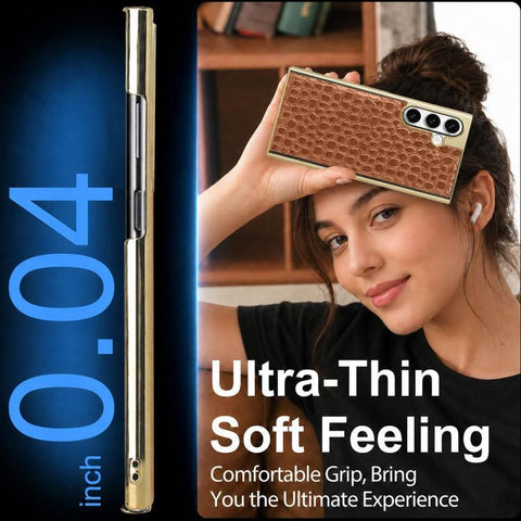 Pearl Crocodile Texture Electroplated Frame PC + Vegan Leather Phone Case, For Galaxy S25 5G, For Galaxy S25 Ultra 5G, For Galaxy S24 Ultra 5G, For Galaxy S24 5G, For Galaxy S23 Ultra 5G, For Galaxy S23 5G, For Galaxy S22 Ultra 5G, For Galaxy S22 5G