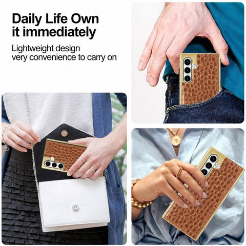 Pearl Crocodile Texture Electroplated Frame PC + Vegan Leather Phone Case, For Galaxy S25 5G, For Galaxy S25 Ultra 5G, For Galaxy S24 Ultra 5G, For Galaxy S24 5G, For Galaxy S23 Ultra 5G, For Galaxy S23 5G, For Galaxy S22 Ultra 5G, For Galaxy S22 5G
