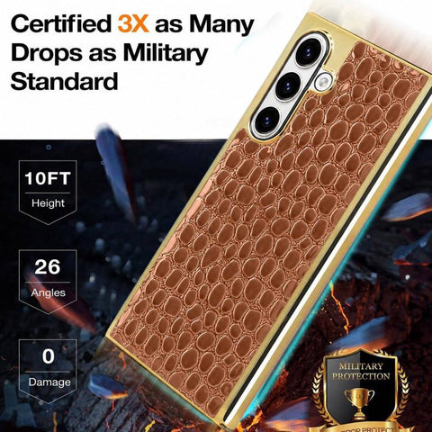 Pearl Crocodile Texture Electroplated Frame PC + Vegan Leather Phone Case, For Galaxy S25 5G, For Galaxy S25 Ultra 5G, For Galaxy S24 Ultra 5G, For Galaxy S24 5G, For Galaxy S23 Ultra 5G, For Galaxy S23 5G, For Galaxy S22 Ultra 5G, For Galaxy S22 5G