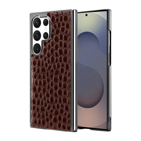 Pearl Crocodile Texture Electroplated Frame PC + Vegan Leather Phone Case, For Galaxy S25 5G, For Galaxy S25 Ultra 5G, For Galaxy S24 Ultra 5G, For Galaxy S24 5G, For Galaxy S23 Ultra 5G, For Galaxy S23 5G, For Galaxy S22 Ultra 5G, For Galaxy S22 5G