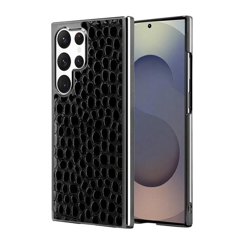Pearl Crocodile Texture Electroplated Frame PC + Vegan Leather Phone Case, For Galaxy S25 5G, For Galaxy S25 Ultra 5G, For Galaxy S24 Ultra 5G, For Galaxy S24 5G, For Galaxy S23 Ultra 5G, For Galaxy S23 5G, For Galaxy S22 Ultra 5G, For Galaxy S22 5G