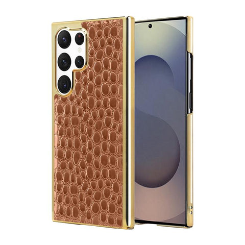Pearl Crocodile Texture Electroplated Frame PC + Vegan Leather Phone Case, For Galaxy S25 5G, For Galaxy S25 Ultra 5G, For Galaxy S24 Ultra 5G, For Galaxy S24 5G, For Galaxy S23 Ultra 5G, For Galaxy S23 5G, For Galaxy S22 Ultra 5G, For Galaxy S22 5G