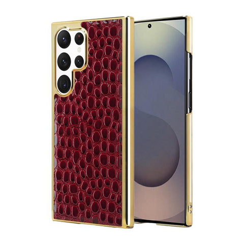 Pearl Crocodile Texture Electroplated Frame PC + Vegan Leather Phone Case, For Galaxy S25 5G, For Galaxy S25 Ultra 5G, For Galaxy S24 Ultra 5G, For Galaxy S24 5G, For Galaxy S23 Ultra 5G, For Galaxy S23 5G, For Galaxy S22 Ultra 5G, For Galaxy S22 5G