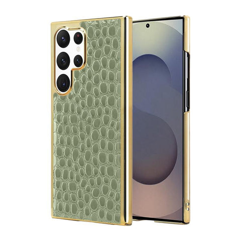 Pearl Crocodile Texture Electroplated Frame PC + Vegan Leather Phone Case, For Galaxy S25 5G, For Galaxy S25 Ultra 5G, For Galaxy S24 Ultra 5G, For Galaxy S24 5G, For Galaxy S23 Ultra 5G, For Galaxy S23 5G, For Galaxy S22 Ultra 5G, For Galaxy S22 5G