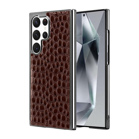 Pearl Crocodile Texture Electroplated Frame PC + Vegan Leather Phone Case, For Galaxy S25 5G, For Galaxy S25 Ultra 5G, For Galaxy S24 Ultra 5G, For Galaxy S24 5G, For Galaxy S23 Ultra 5G, For Galaxy S23 5G, For Galaxy S22 Ultra 5G, For Galaxy S22 5G