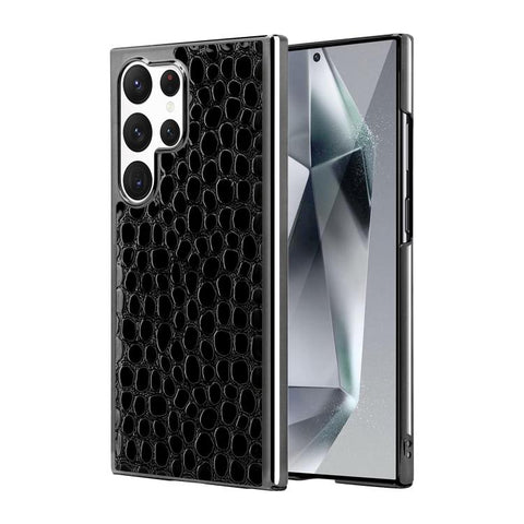 Pearl Crocodile Texture Electroplated Frame PC + Vegan Leather Phone Case, For Galaxy S25 5G, For Galaxy S25 Ultra 5G, For Galaxy S24 Ultra 5G, For Galaxy S24 5G, For Galaxy S23 Ultra 5G, For Galaxy S23 5G, For Galaxy S22 Ultra 5G, For Galaxy S22 5G