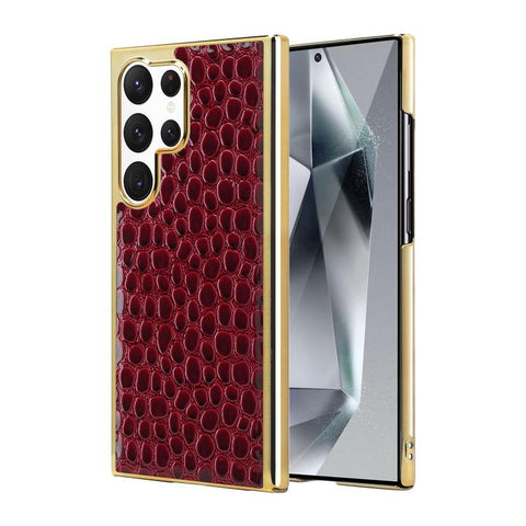Pearl Crocodile Texture Electroplated Frame PC + Vegan Leather Phone Case, For Galaxy S25 5G, For Galaxy S25 Ultra 5G, For Galaxy S24 Ultra 5G, For Galaxy S24 5G, For Galaxy S23 Ultra 5G, For Galaxy S23 5G, For Galaxy S22 Ultra 5G, For Galaxy S22 5G