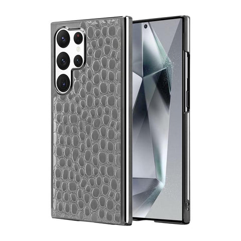 Pearl Crocodile Texture Electroplated Frame PC + Vegan Leather Phone Case, For Galaxy S25 5G, For Galaxy S25 Ultra 5G, For Galaxy S24 Ultra 5G, For Galaxy S24 5G, For Galaxy S23 Ultra 5G, For Galaxy S23 5G, For Galaxy S22 Ultra 5G, For Galaxy S22 5G