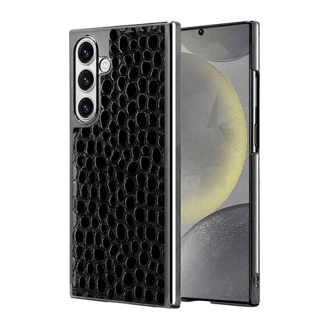 Pearl Crocodile Texture Electroplated Frame PC + Vegan Leather Phone Case, For Galaxy S25 5G, For Galaxy S25 Ultra 5G, For Galaxy S24 Ultra 5G, For Galaxy S24 5G, For Galaxy S23 Ultra 5G, For Galaxy S23 5G, For Galaxy S22 Ultra 5G, For Galaxy S22 5G