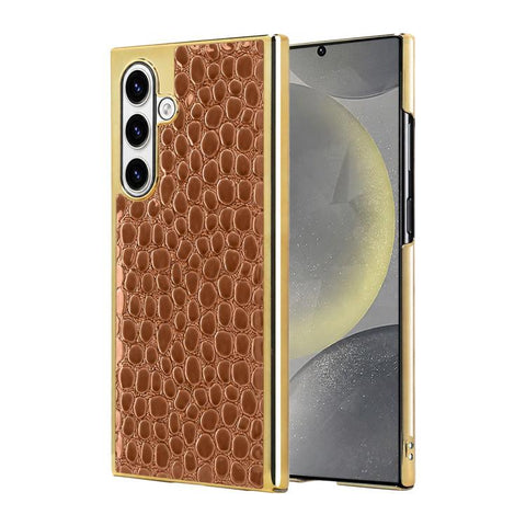 Pearl Crocodile Texture Electroplated Frame PC + Vegan Leather Phone Case, For Galaxy S25 5G, For Galaxy S25 Ultra 5G, For Galaxy S24 Ultra 5G, For Galaxy S24 5G, For Galaxy S23 Ultra 5G, For Galaxy S23 5G, For Galaxy S22 Ultra 5G, For Galaxy S22 5G
