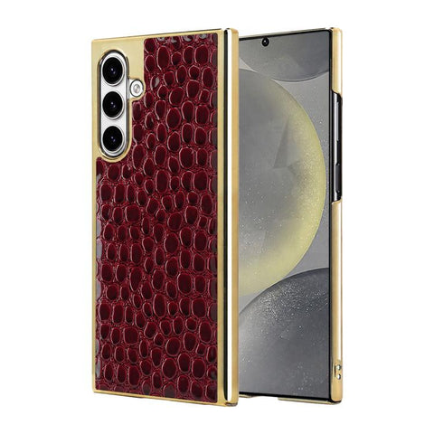Pearl Crocodile Texture Electroplated Frame PC + Vegan Leather Phone Case, For Galaxy S25 5G, For Galaxy S25 Ultra 5G, For Galaxy S24 Ultra 5G, For Galaxy S24 5G, For Galaxy S23 Ultra 5G, For Galaxy S23 5G, For Galaxy S22 Ultra 5G, For Galaxy S22 5G