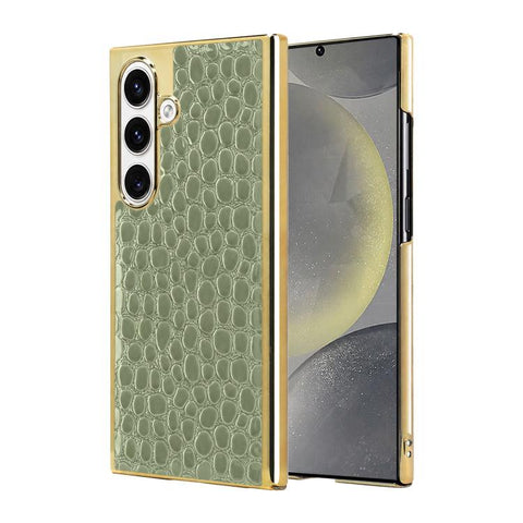 Pearl Crocodile Texture Electroplated Frame PC + Vegan Leather Phone Case, For Galaxy S25 5G, For Galaxy S25 Ultra 5G, For Galaxy S24 Ultra 5G, For Galaxy S24 5G, For Galaxy S23 Ultra 5G, For Galaxy S23 5G, For Galaxy S22 Ultra 5G, For Galaxy S22 5G