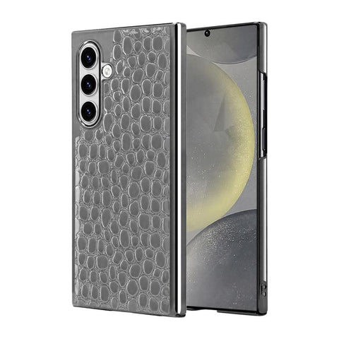 Pearl Crocodile Texture Electroplated Frame PC + Vegan Leather Phone Case, For Galaxy S25 5G, For Galaxy S25 Ultra 5G, For Galaxy S24 Ultra 5G, For Galaxy S24 5G, For Galaxy S23 Ultra 5G, For Galaxy S23 5G, For Galaxy S22 Ultra 5G, For Galaxy S22 5G