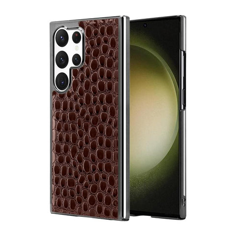 Pearl Crocodile Texture Electroplated Frame PC + Vegan Leather Phone Case, For Galaxy S25 5G, For Galaxy S25 Ultra 5G, For Galaxy S24 Ultra 5G, For Galaxy S24 5G, For Galaxy S23 Ultra 5G, For Galaxy S23 5G, For Galaxy S22 Ultra 5G, For Galaxy S22 5G